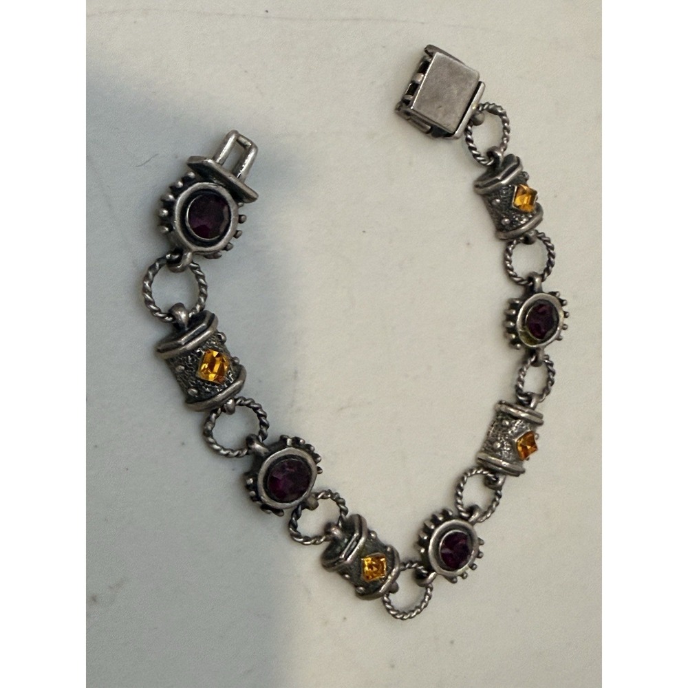 Vintage Sterling Silver 925 Crystal Chunky Etruscan Bracelet 8"